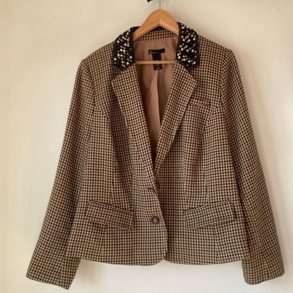 Lane Bryant Houndstooth Blazer Black and Tan with Embellished Collar Sz 16 - Picture 3 of 10